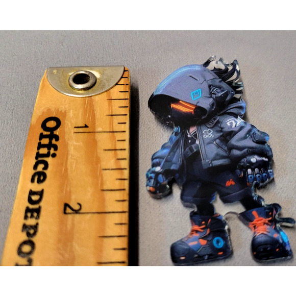 Cyberpunk Robot Astronaut Acrylic Pin Badge Brooch Chibi Blue Orange Kawaii Gift - Picture 4 of 6